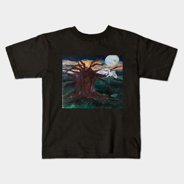 Under the Blue Moon Fantasy Painting Kids T-Shirt by Hannah Quintero Art 